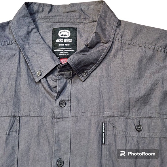 NEW Ecko Unltd Shirt Men's 2XL Dark Gray‎ Short Sleeve Button Up Pockets NWT - Picture 1 of 5